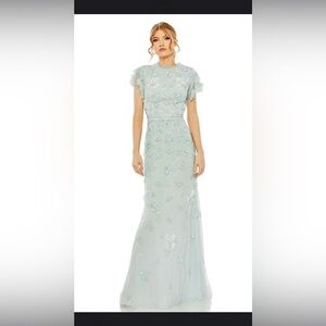 NWT Mac Duggal 9206 Blue Floral Embellished Flutter Sleeve Size 12